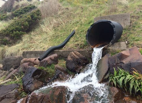 water flowing from stormwater drain