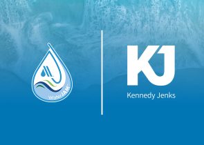 Background image of a shoreline with WaterJam and KJ logos in overlayed.