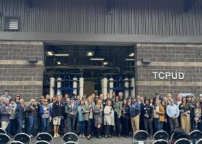 Photo of the "first sip" at the Tahoe City Public Utility District's West Lake Tahoe Water Treatment Plant