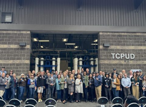 Photo of the "first sip" at the Tahoe City Public Utility District's West Lake Tahoe Water Treatment Plant